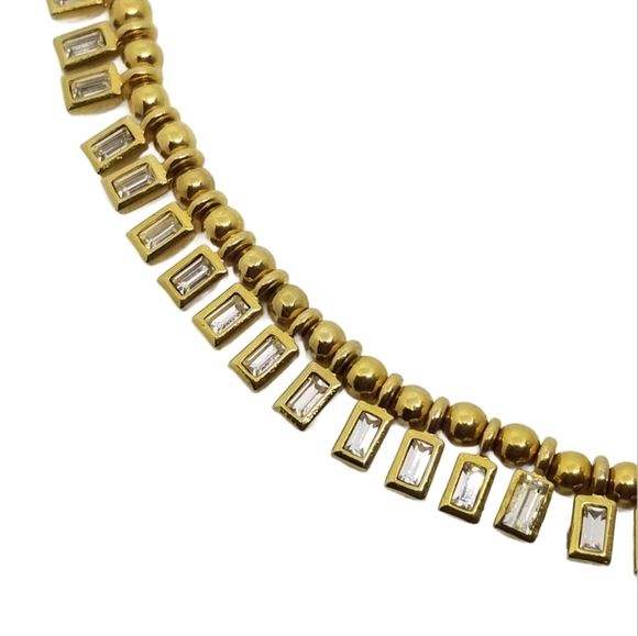 MONET VINTAGE 1960s GOLDTONE & CRYSTAL CLEOPATRA FRINGE COLLAR NECKLACE - Picture 4 of 8
